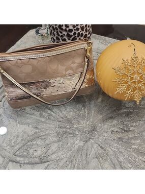 Coach Mini Sequin Monogram Bag Wristlet